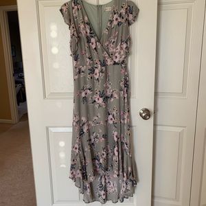 Altar’d State High Low Green dress with pink flowers